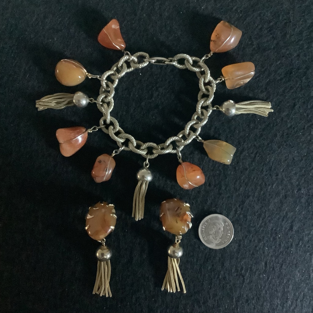 Vintage Marino Genuine Agate Charm Brace & Earrings Sets.